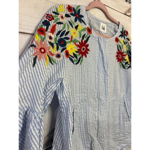 Luii Seersucker Lightweight Jacket Floral Emb. Size LG - Picture 3 of 10